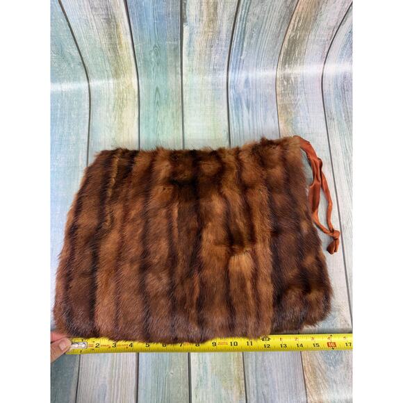 Mink Muff Vintage Fur Hand Warmer Inside Pocket Brown Fur Purse Wristlet 1940's - Picture 6 of 10
